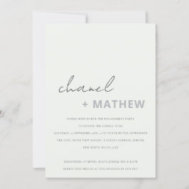 Convites Noivado mínimo moderno de script branco preto