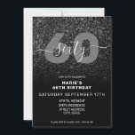 Convites Noivado moderno Elegante negro brilhante 60º<br><div class="desc">O moderno Elegante Negro Glitter 60º Convite de Aniversário. Design de modelo de convite de 60 anos minimalista com caligrafia elegante,  letra escrita com letra escrita escrita escrita à mão e fundo com brilho falso.</div>