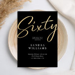 Convites Noivado moderno Elegante negro Dourado 60º<br><div class="desc">Crie seus próprios 60º convites de festas de aniversários personalizados com tipografia de script minimalista em cor dourada.</div>