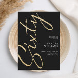 Convites Noivado moderno Elegante negro Dourado 60º<br><div class="desc">Crie seus próprios 60º convites de festas de aniversários personalizados com tipografia de script minimalista em cor dourada.</div>