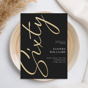 Convites Noivado moderno Elegante negro Dourado 60º