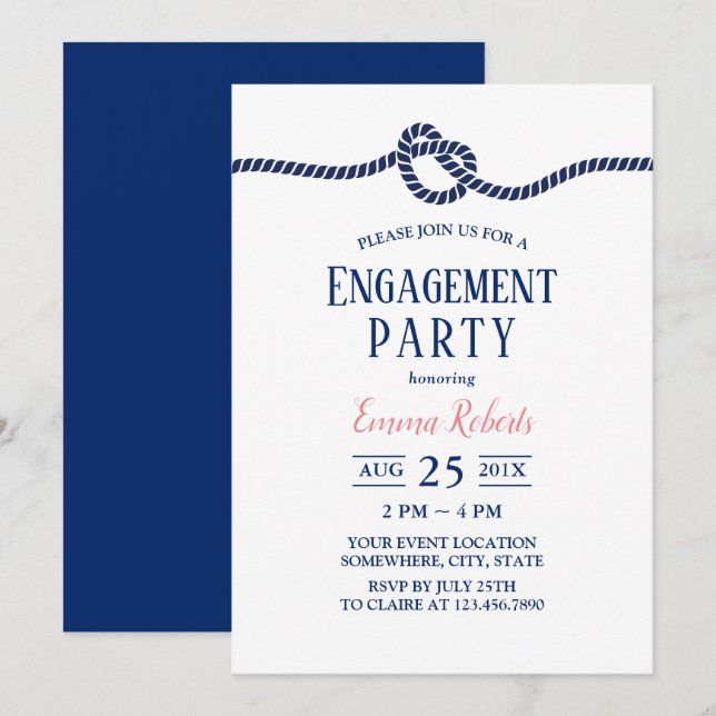 Convites Noivado náutico de Casando de Marinho mínimo (Frente/Verso)