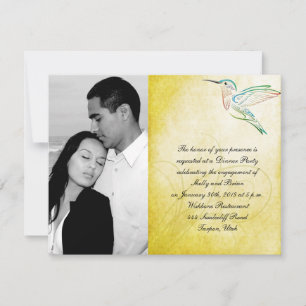 Convites Noivado Ouro de Casamento de Hummingbird Watercolo