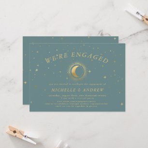 Convites Noivado Pastel Celestial Dourado Casamento