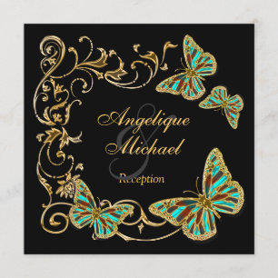 Convites Noivado preto Dourado do casamento da RECEPÇÃO d