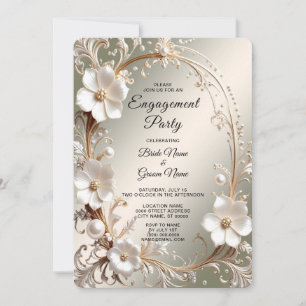 Convites Noivado Quadro Floral Branco Ornamentado