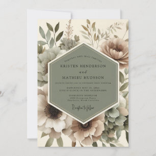 Convites Noivado Romance Floral Outono Bege