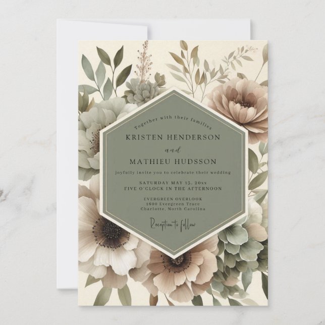 Convites Noivado Romance Floral Outono Bege (Frente)