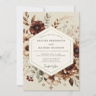 Convites Noivado Romance Outonal Floral Rosa