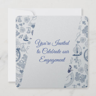 Convites Noivado Romance Vintage Azul