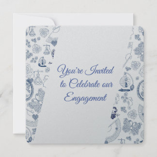 Convites Noivado Romance Vintage Azul