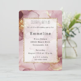 Convites Noivado Romântico Blush Dourado Abstrato Rosa