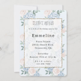 Convites Noivado Romântico das Flores Azuis Rosa