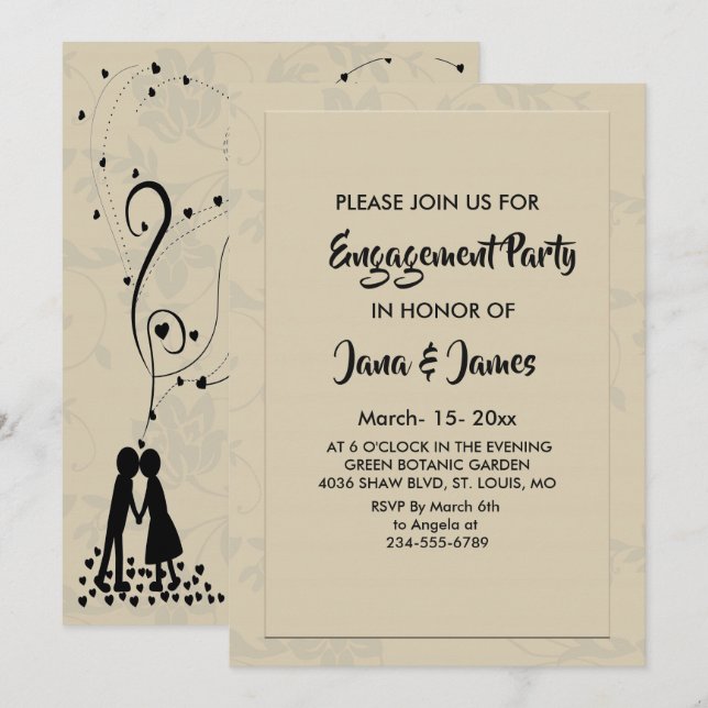 Convites Noivado Romântico Elegante Moderno (Frente/Verso)