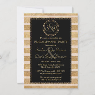 Convites Noivado Romântico Rosa de outono Dourado Monogram