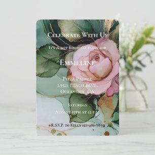 Convites Noivado Rosa Romântico Blush Cor-de-Rosa Dourado