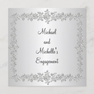 Convites Noivado Rosas de metal preto branco prata