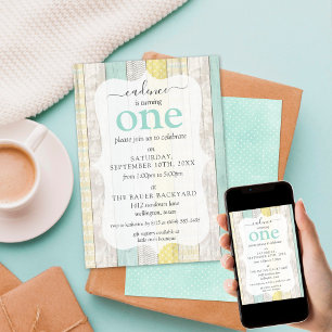 Convites Noivado Rustic Cottage Mint & Yellow Custom Age An