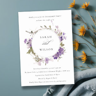 Convites Noivado Rustic Meadow Lilac Floral Wreath