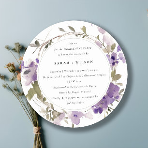 Convites Noivado Rustic Meadow Lilac Floral Wreath
