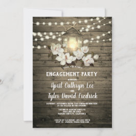 Convites Noivado Rústico de Madeira Magnolia Lanterna Luzes