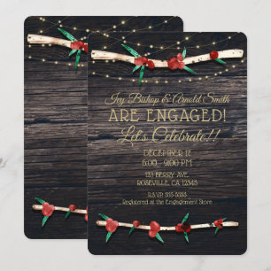 Convites Noivado rústico vermelho dos ramos & das luzes das