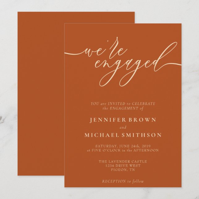 Convites Noivado Simple Terracotta (Frente/Verso)