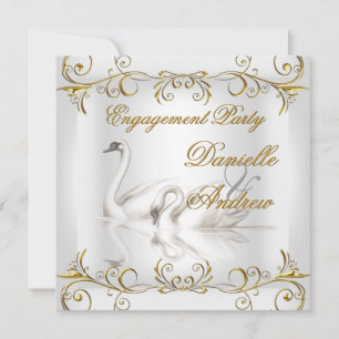 Convites Noivado Swans Dourado Partido Elegante Sepia