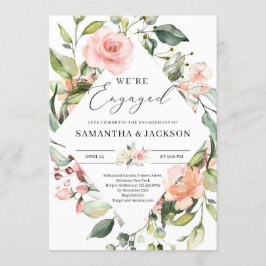 Convites Noivado verde-floral de cor-de-rosa-esbranquiçada