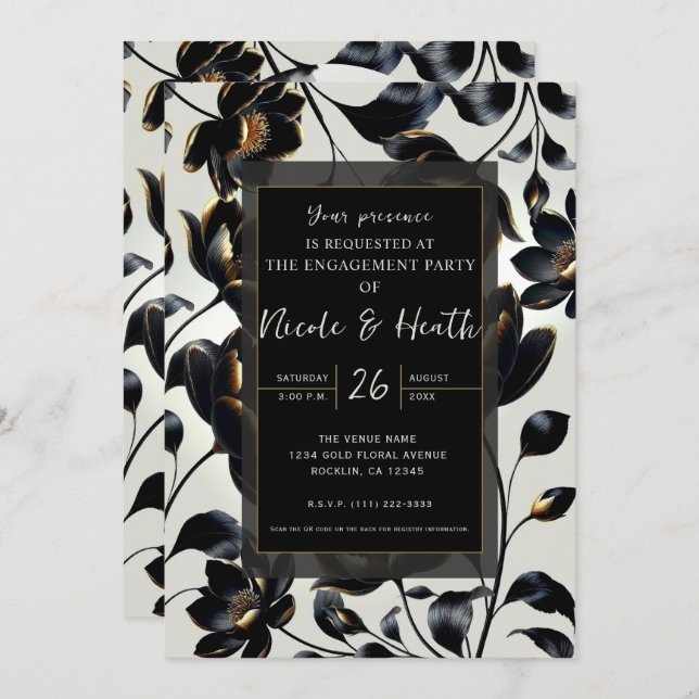 Convites Noivado verde preto e Dourado (Frente/Verso)