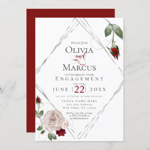 Convites NOIVADO   Vinho Vermelho e Rosas de Aquarela