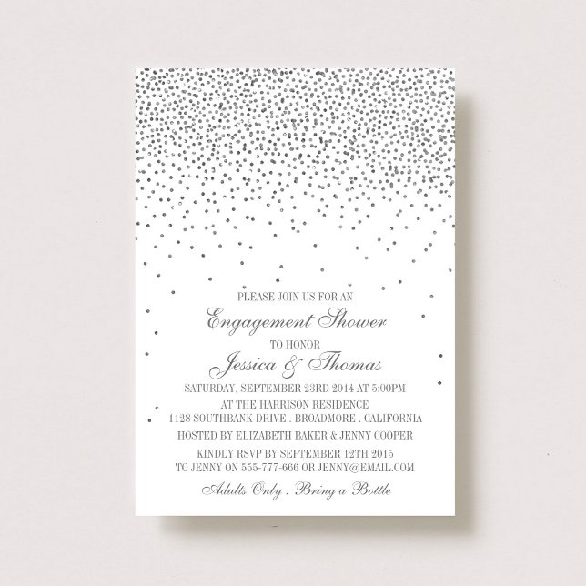 Convites Noivado Vintage Glam Silver Confetti (Criador carregado)