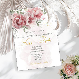 Convites Noivas de Peônias Rosa Bege Save the Date