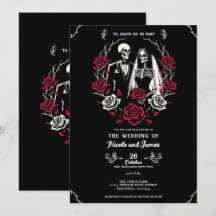 Noivas Esqueleto Casal Casamento Vermelho & Preto 