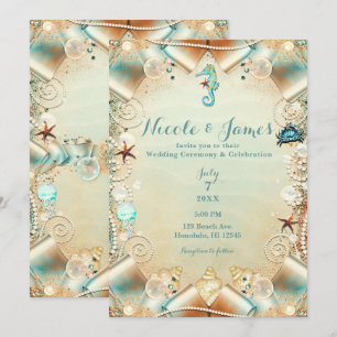 Convites Noivas Pérolas do Mar de Creme Encantado com Fita 