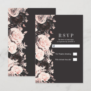 Convites Noivo Floral Escuro Rosa Bege Carvão Preto RSVP de