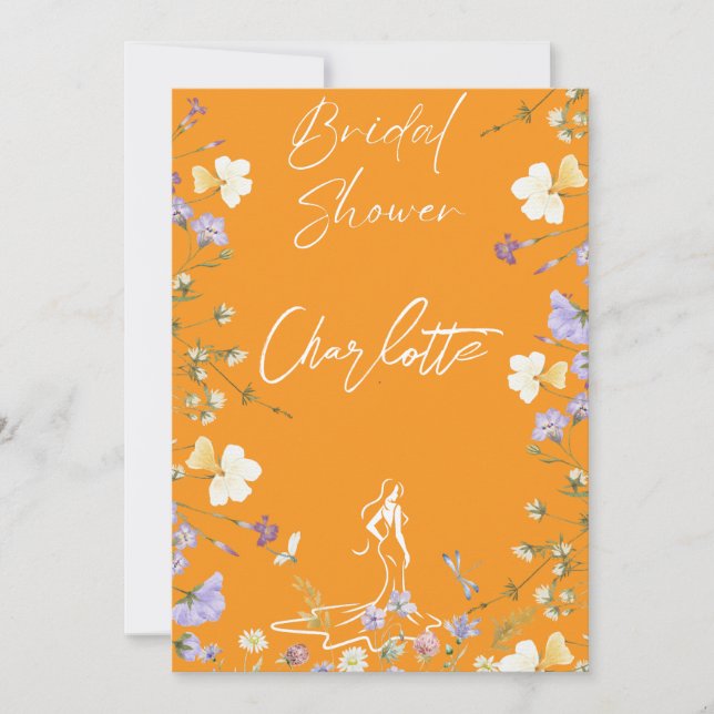 Convites Noivo script flores silvestres brilhantes e ousada (Frente)