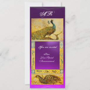 Convites NOIVOS AMOR PAVÕES MONOGRAMA marrom roxo amarelo