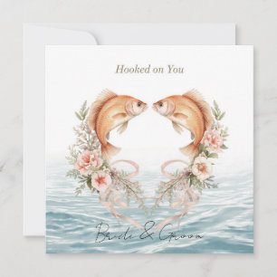 Convites Noivos apaixonados por pesca Casamento Aquarela