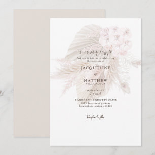 Convites Noivos Casamento Floral Rosa Pampas Pais da Noiva
