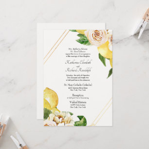 Convites Noivos Casamento Formal Limões & Peônias Creme