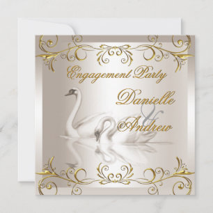 Convites Noivos Cisnes Dourado Sépia Festa Elegante