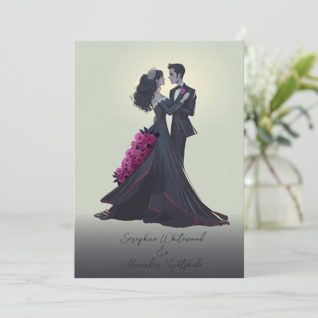 Convites Noivos Góticos Românticos Casamento Minimalista (Em pé/Frente)