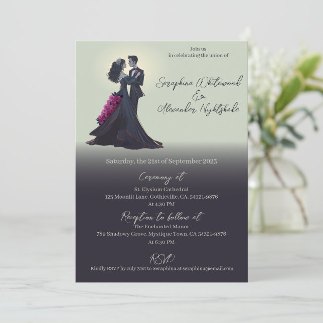 Convites Noivos Góticos Românticos Casamento Minimalista (Em pé/Frente)