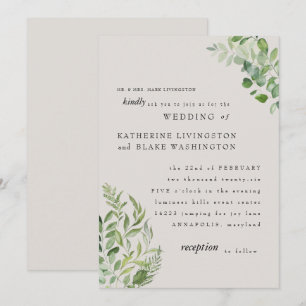 Convites Noivos Pais Casamento Creme Folhagem Moderna