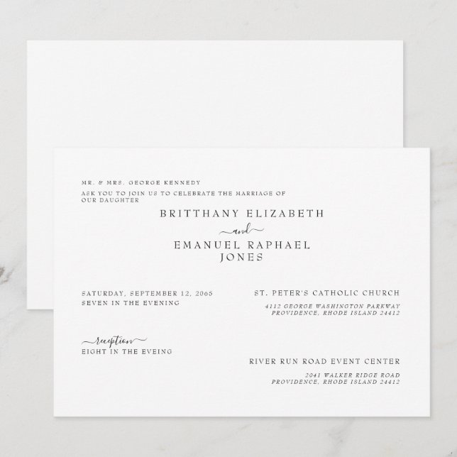 Convites Noivos Pais Listados Casamento Branco Simples  (Frente/Verso)