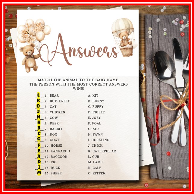 Convites NOME AO BABY ANIMALS Chá de fraldas Game Cute Bear (Criador carregado)