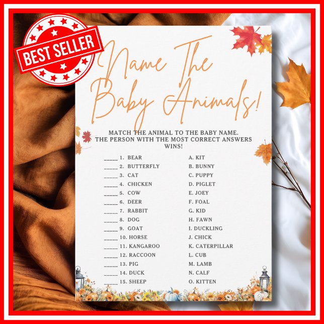 Convites NOME AO BABY ANIMALS Chá de fraldas Game Cute Bear (NAME THE BABY ANIMALS Easy Baby Shower Game A Little Pumpkin is on the Way Fall Autumn Theme)