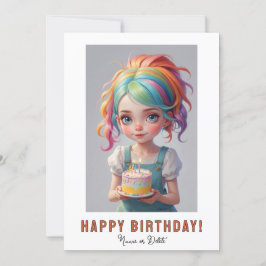 Convites *NOME DA FOTO Bolo de Aniversário Menina Cabelo Az