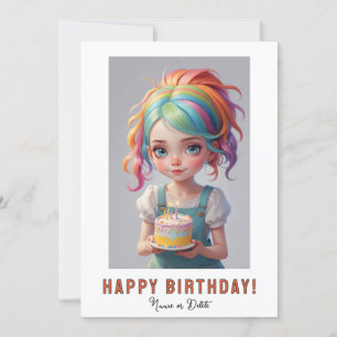 Convites *NOME DA FOTO Bolo de Aniversário Menina Cabelo Az